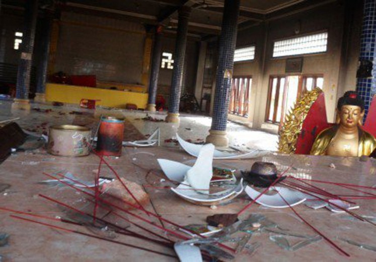 The condition of Tri Ratna vihara in Tanjung Balai, North Sumatra on July 29. The vihara was damaged after angry mobs attacked the vihara and several other Buddhist houses of worship.