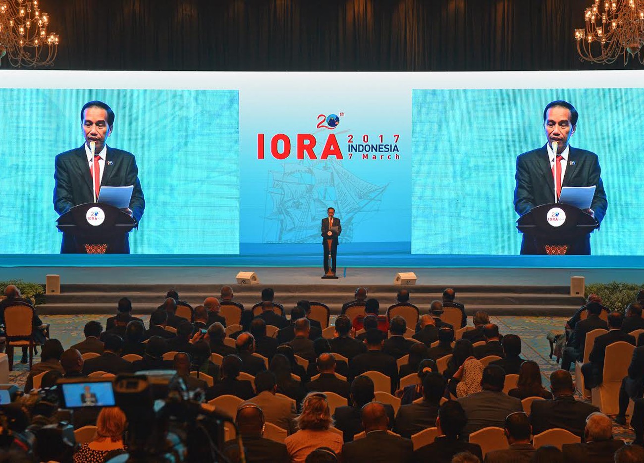 President Joko "Jokowi" Widodo delivers his speech at the Indian Ocean Rim Association (IORA) leaders' summit in Jakarta on Tuesday. Image: Courtesy of Presidential Office/Wahyu Putro A