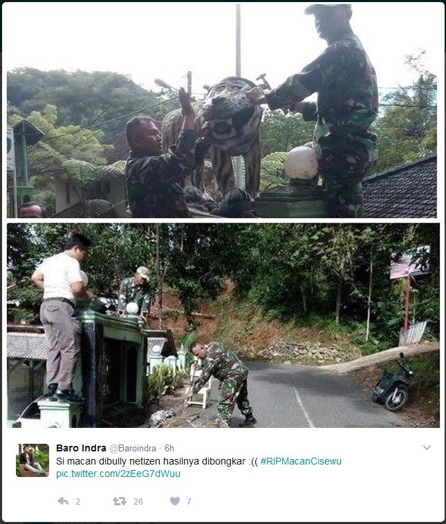 Comical tiger statue at military base torn down but netizen frenzy remains  - Entertainment - The Jakarta Post