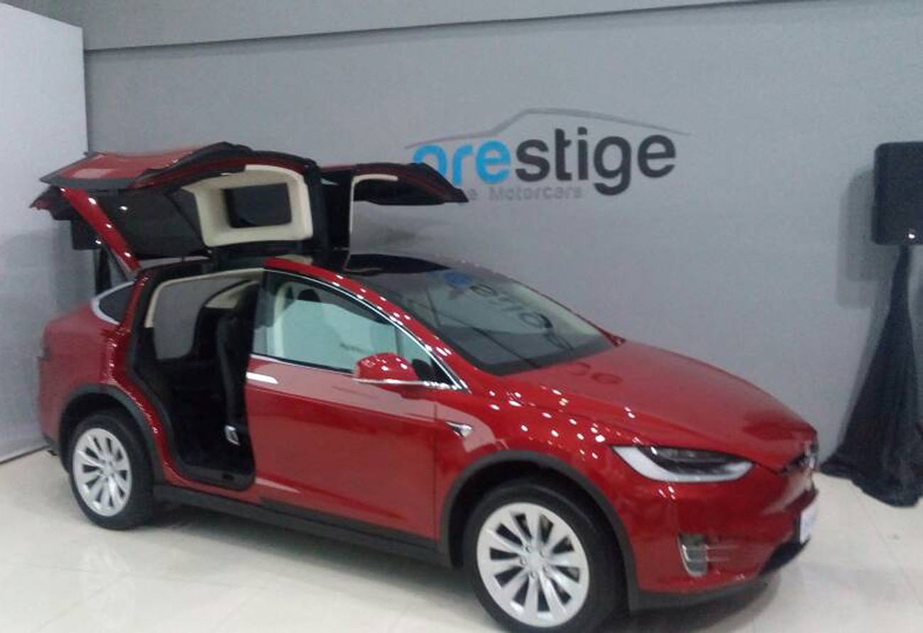 A US-made Tesla Model X electronic luxury car is being showcased at Prestige Image Motorcars’ showroom in Pluit, North Jakarta, from June 7. | The Jakarta Post