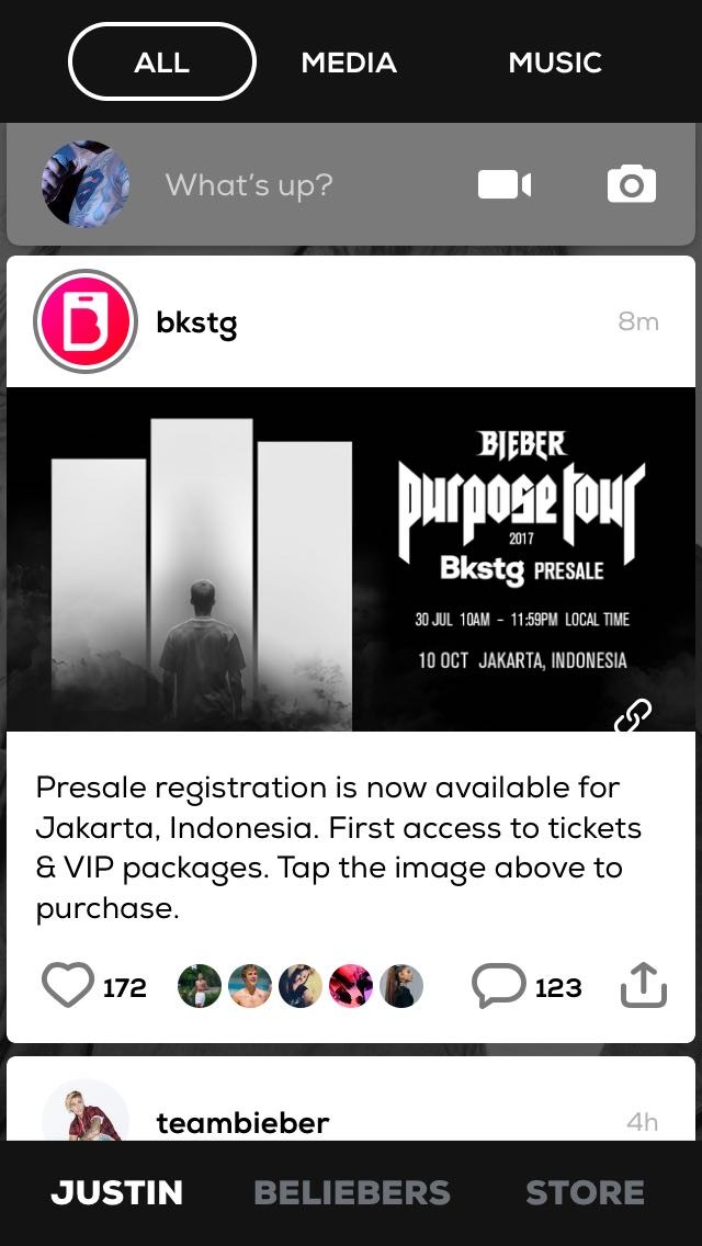 Image and information posted by Bkstg account about presale registration. This was captured by one of the fanbases of Justin Bieber in Indonesia. 