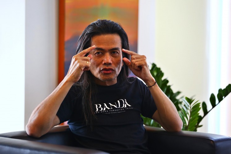 Film director Jay Subiyakto during the interview for 'Banda: The Dark Forgotten Trail' documentary at The Jakarta Post office on July 21, 2017.
