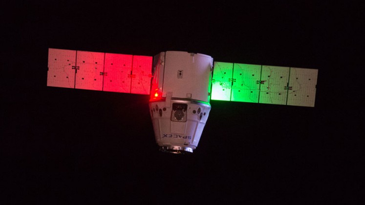 SpaceX’s Dragon cargo craft is seen Feb. 23, 2017, during final approach to the International Space Station. 