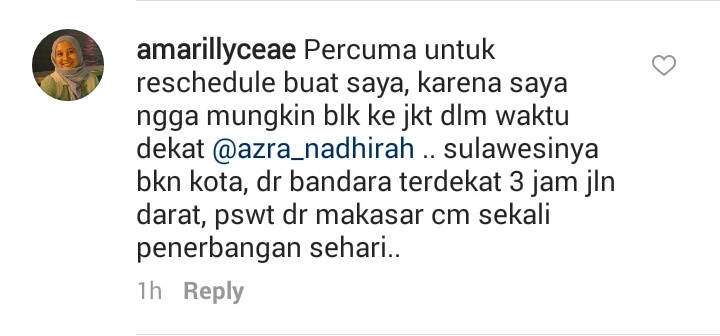 One netizen, amarillyceae, wrote, 'It's useless for me to reschedule because it won't be possible to return to Jakarta anytime soon. [I live] in Sulawesi [and it's] not in the city, from the nearest airport it takes 3 hours using land transportation [and] the airplane from Makassar only flies once a day.'