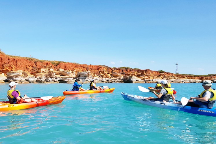 Water games: Kimberly's red earth can be clearly seen by kayakers paddling around Gantheaume Point's rocky outcrop.