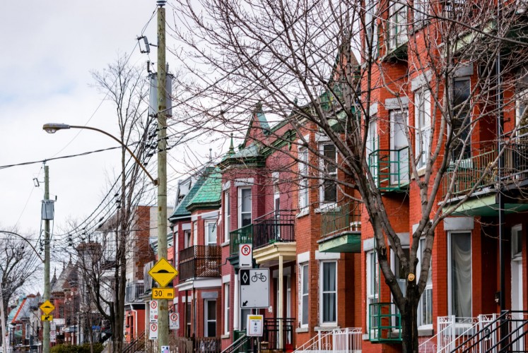 The Mile End neighborhood in Montreal, Quebec, Canada has many town houses and duplexes.