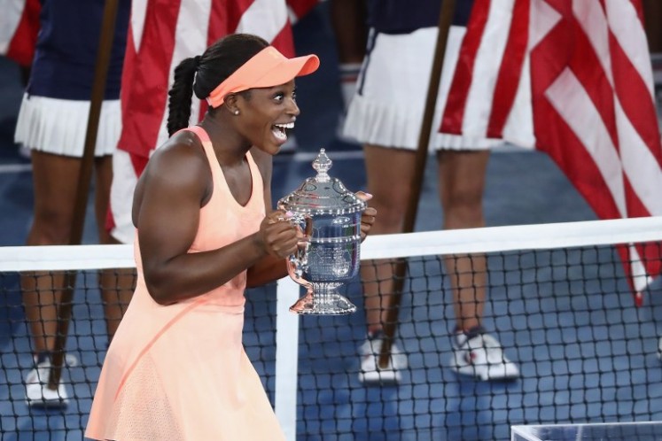 Sloane Stephens of the United States poses with the championship trophy during the trophy presentation after the Women's Singles finals match on Day Thirteen of the 2017 US Open at the USTA Billie Jean King National Tennis Center on Sept. 9, 2017 in the Flushing neighborhood of the Queens borough of New York City. Sloane Stephens defeated Madison Keys in the second set with a score of 6-3, 6-0. 