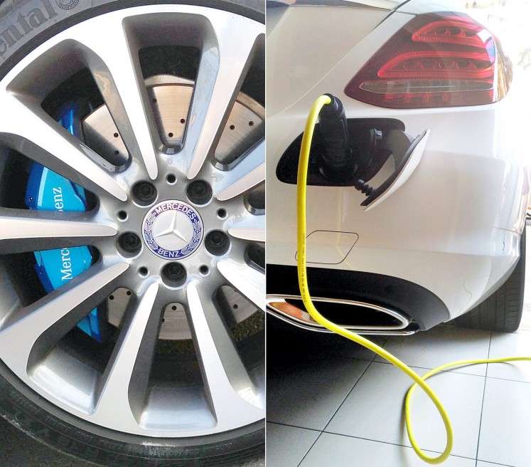 Hybrid technology: Blue brakes an a box for battery charging make the Mercedes Benz C350e Plug-In Hybrid stand out.