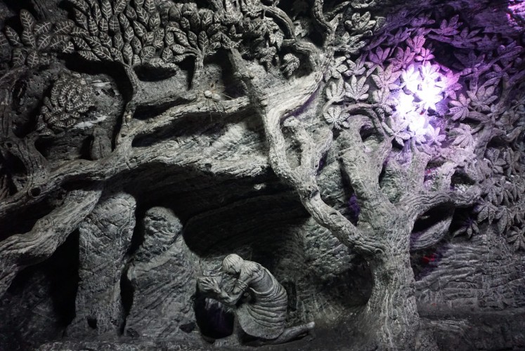 The tree of life rock carving found inside the Zipaquira Salt Cathedral, Colombia.