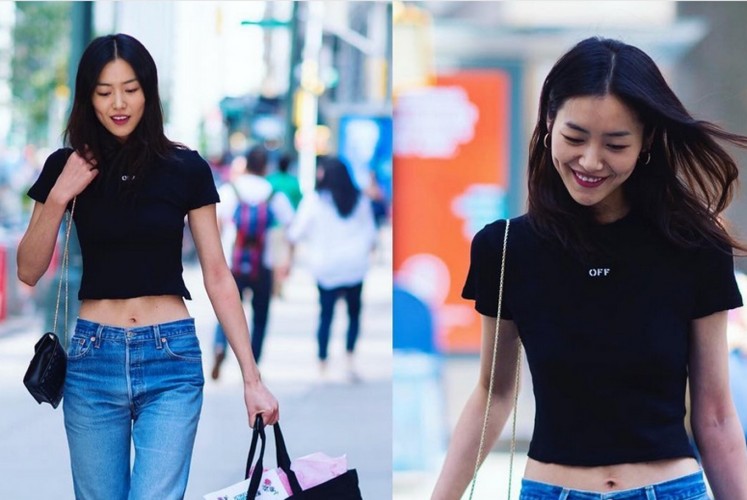 Model Liu Wen is seen going to fittings for the 2017 Victoria's Secret Fashion Show in Midtown on August 26, 2017 in New York City.