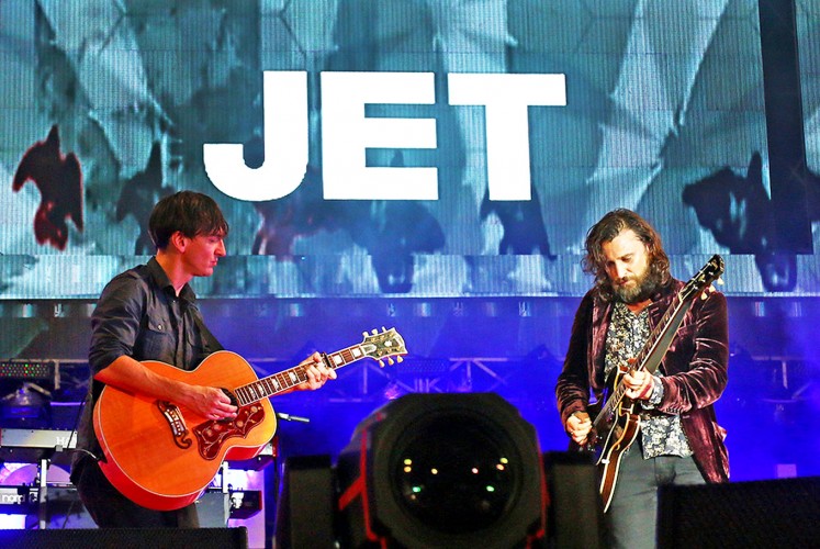 Rocking: Australian rock band Jet gets the audience moving.