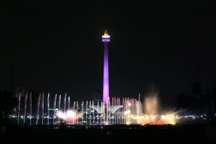 Dancing fountain at the National Monument (Monas) on Saturday, August 12, 2017.