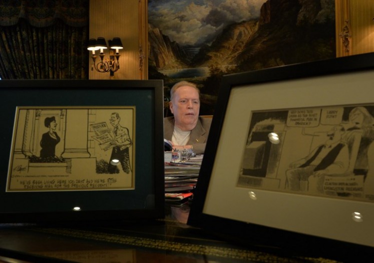Porn mogul Larry Flynt talks about the 40th anniversary of 'Hustler' magazine at his offices in Beverly Hills,California on Aug. 26, 2014. 