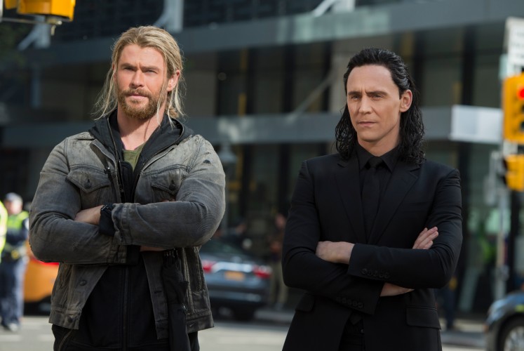 Thor (Chris Hemsworth, left) and Loki (Tom Hiddleston) are in search of their father, Odin, on Earth.