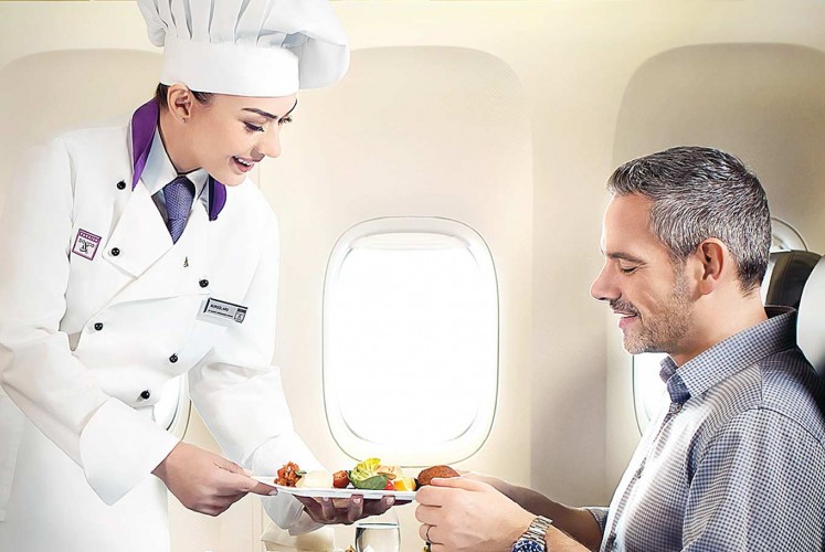 Fine dining: The airline’s chef introduces herself to explain the dining options.