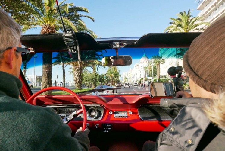 Hop in a classic car and cruise along the Promenade des Anglais in Nice in style, in a shiny bright red 1965 Convertible Ford Mustang.