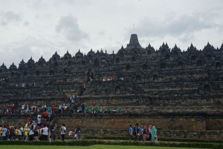 View of Borobudur Temple from the ground floor.