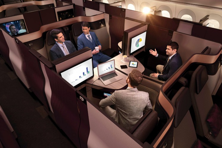 A living-room configuration of the modular, new Qsuite, Qatar Airways’ new business-class product.