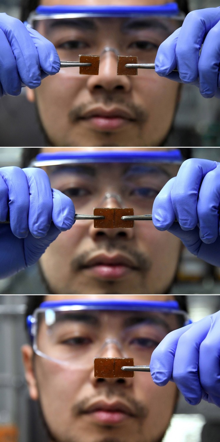 The Japanese researcher has developed -- by accident-- a new type of glass that can be repaired simply by pressing it back together after it has cracked.