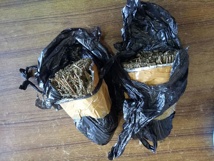 Illegal substances: Kerobokan security officers confiscated two packages of marijuana on Tuesday. 