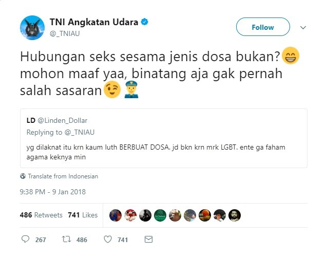 A tweet from @_TNIAU, an official account of the Indonesian Air Force.