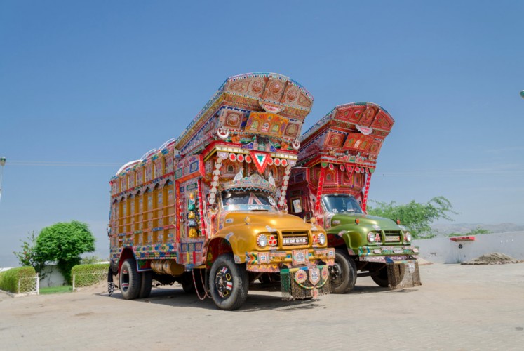 Elaborately decorated trucks in Pakistani province of Punjab.