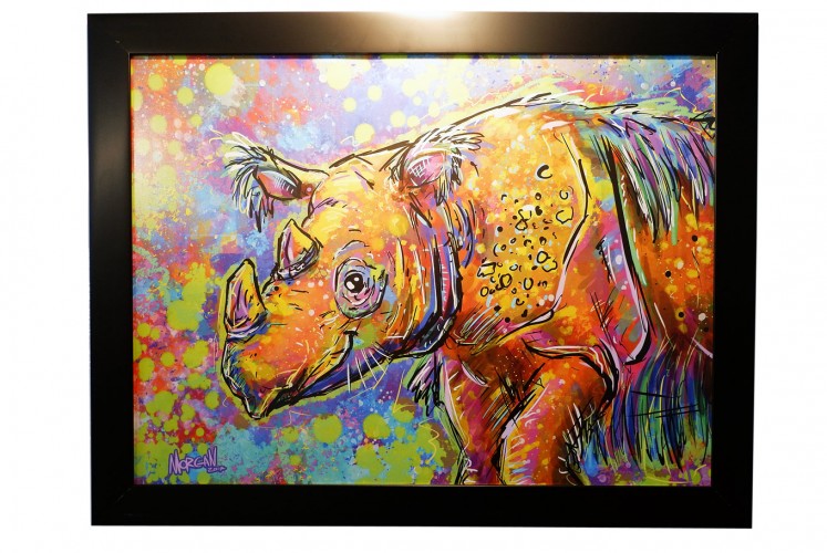 A digitally rendered painting of a Sumatran rhino by Morgan Richardson.
