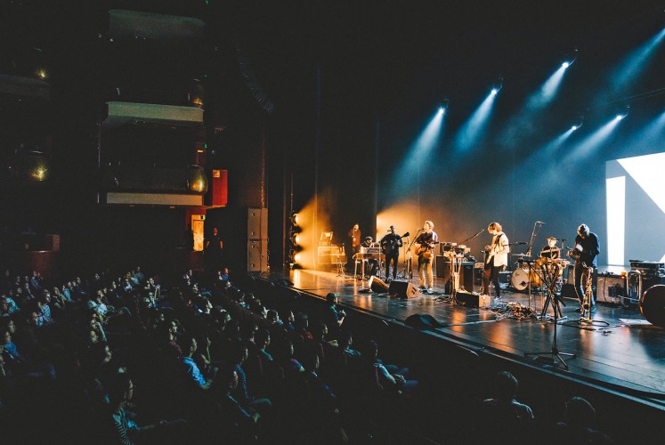 Sing along: Fans flock to the Esplanade Theater in Singapore to see Fleet Foxes perform.