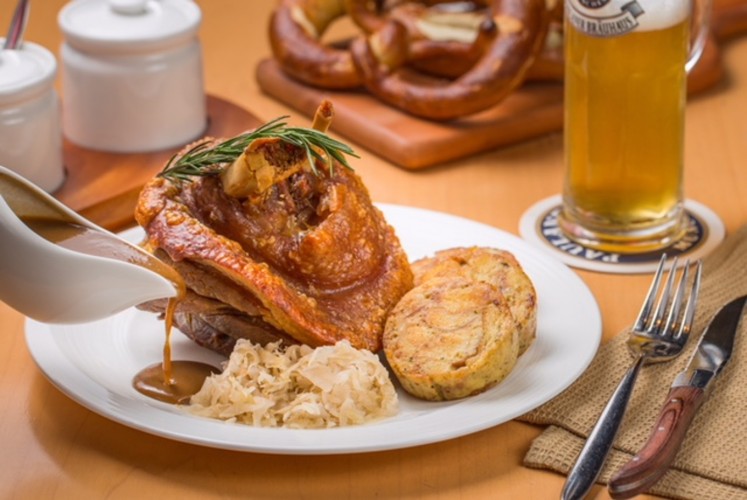 Pork Knuckle, one of the signature dishes at Paulaner Brauhaus.