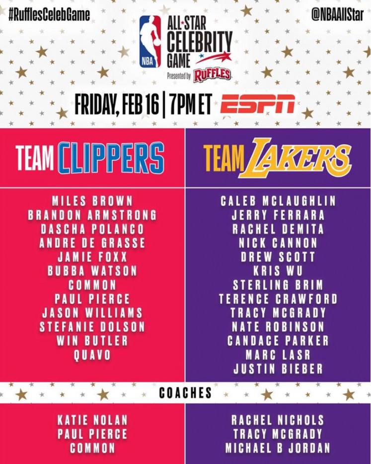 The full line-up of the 2018 NBA All Star celebrity game.