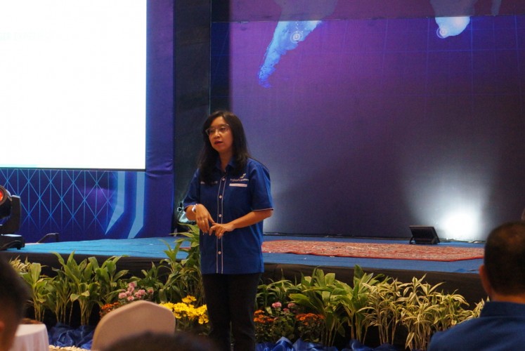 Devy Suradji, the marketing and services director of Angkasa Pura (AP) I, gives a speech during the Airports-Airlines Gathering 2018 event on Feb. 21 at Borobudur hotel, Central Jakarta.