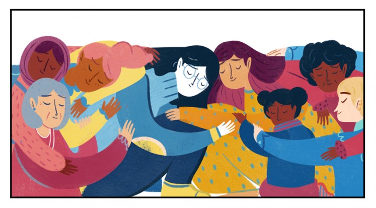 An image created by Francesca Sanna as featured on the 2018 International Women's Day Google Doodle.