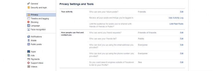 Facebook privacy settings.