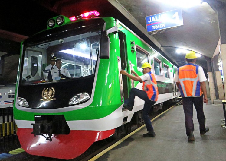 Gearing up: A specially designed train carrying state railway operator Kereta Api Indonesia’s (KAI) board of director and commissioner members prepares to depart from Kota Baru Station, Malang, East Java, on April 11. 