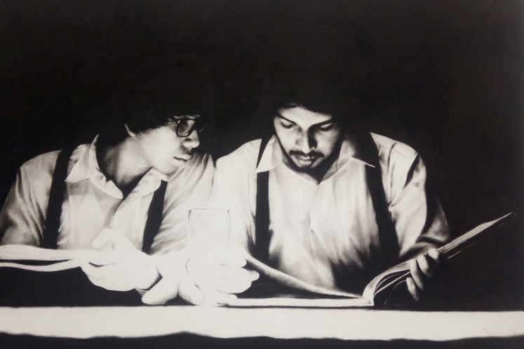 A Heaven's Tale by JA Pramuhendra, charcoal on canvas, displayed at Tumurun Private Museum