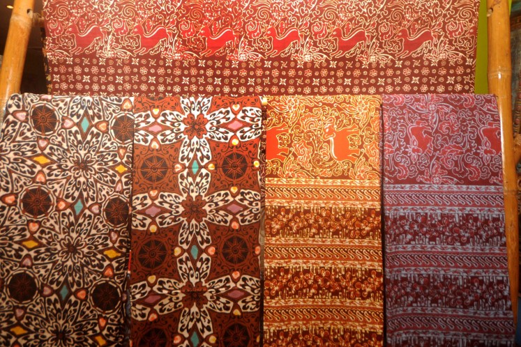 Batik cloths with the Majapahit motif made by craftspeople from Trowulan village in Mojokerto regency, East Java.