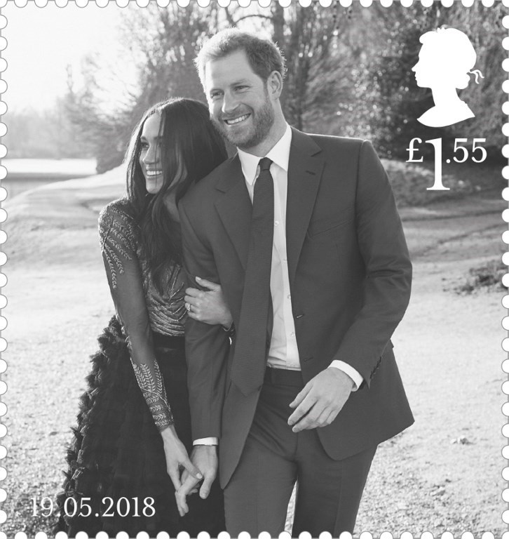A handout image obtained from Britain's Royal Mail on May 14, 2018, shows a stamp depicting an official engagement photograph of Britain's Prince Harry and his fiancee Meghan Markle, taken by photographer Alexi Lubomirski at Frogomore House in Windsor. Britain's Royal Mail has released a set of four stamps showing two pictures of Prince Harry his fiancee Meghan Markle, taken by New York-based photographer Alexi Lubomirski at Frogmore House in Windsor in December 2017.