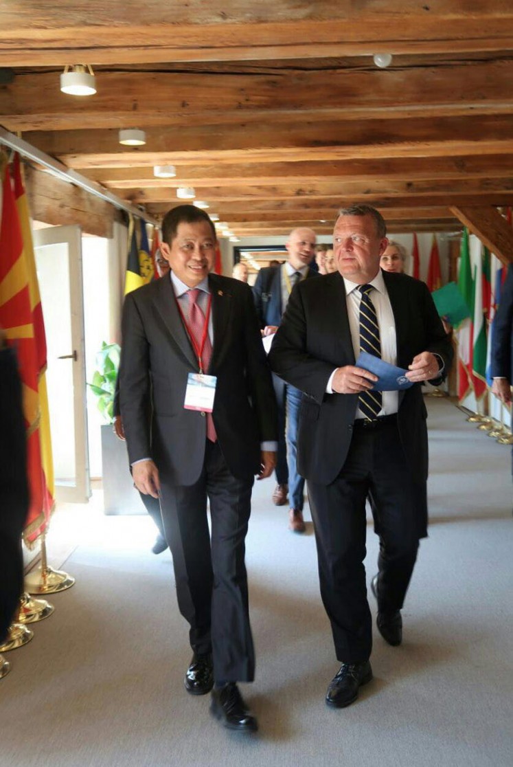 Energy and Mineral Resources Minister Ignasius Jonan after a meeting with Danish Prime Minister Lars Lokke Rasmussen during the Clean Energy Ministerial, Copenhagen, May 24 2018.