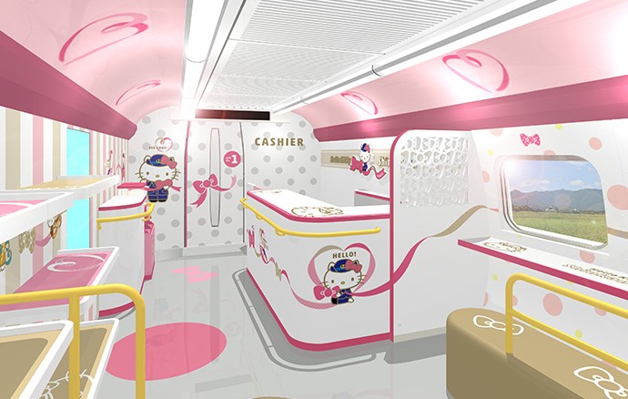 The interior of Hello Kitty shinkansen, that will debut in Japan on June 30.