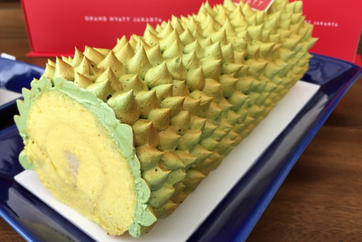 Durian roll cake from Grand Hyatt Jakarta hotel. 