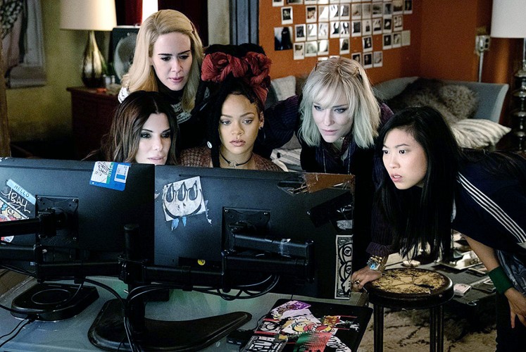 Thick as thieves: The band of criminals in Ocean’s 8 includes (from left) Debbie Ocean (Sandra Bullock), Tammy (Sarah Paulson), Nine Ball (Rihanna), Lou (Cate Blanchett) and Constance (Awkwafina).