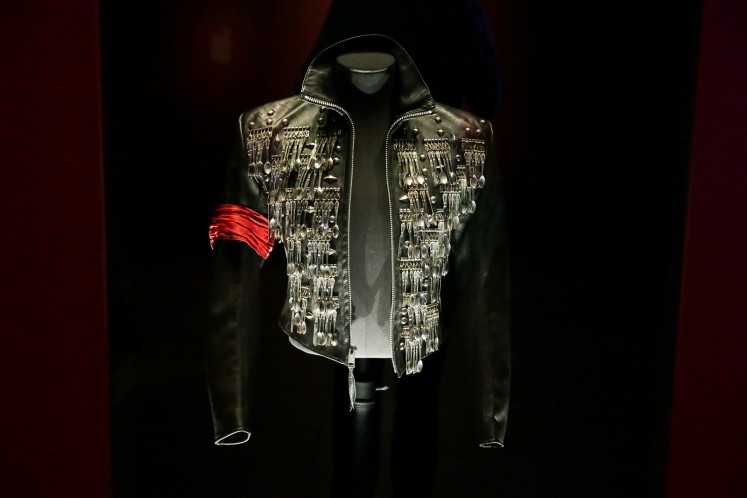 US singer Michael Jackson's ‘Dinner Jacket’ designed by his costumer designer Michael Lee Bush, on display.