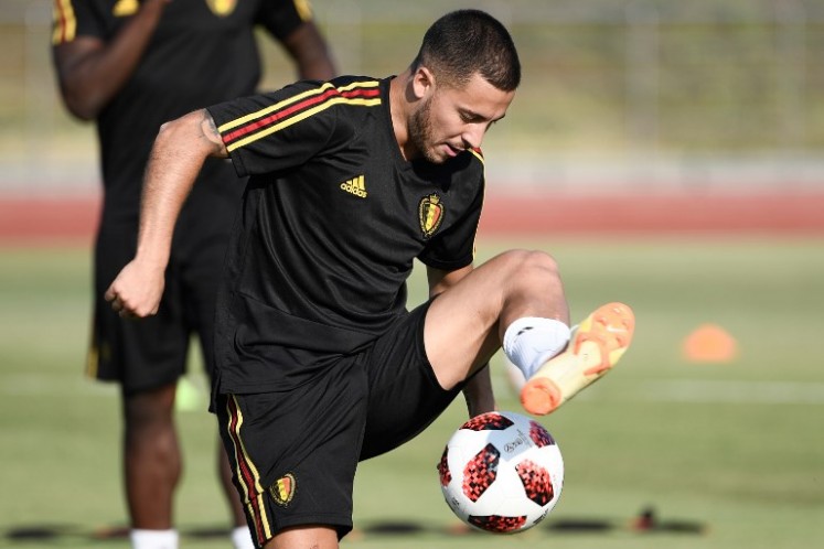 Belgium's forward Eden Hazard takes part in a training session in Rostov-on-Don on July 1, 2018, on the eve of their Russia 2018 World Cup round of 16 football match against Japan. 