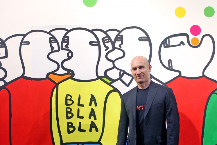 Standing Out: Italian artist Fabrizio Dusi stands among the identical figures he’s painted for his work called Bla Bla Bla at the Art:1 New Museum in Jakarta.