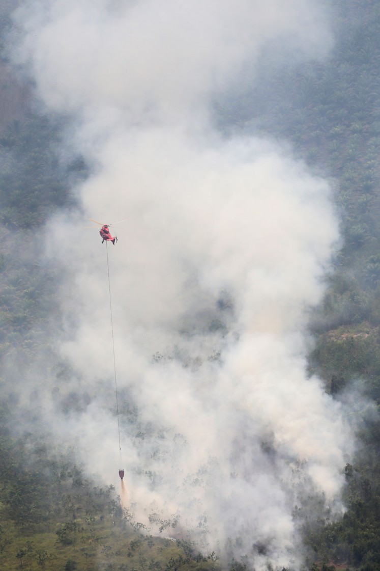 APP Sinar Mas has deployed Super Puma helicopters, which can carry up to 4,000 liters of water, for aerial firefighting operations in Ogan Komering Ilir regency, South Sumatra.
