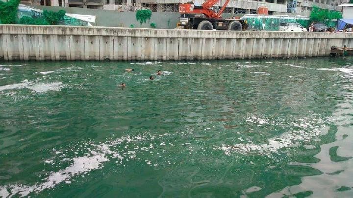 This picture of children swimming in a 