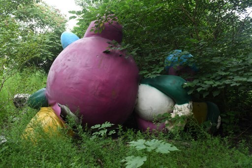 This photo taken on July 20, 2018 shows Fu Niu Lele, the mascot for the 2008 Beijing Paralympic Games, lying amongst trees behind an abandoned, never-completed mall in Beijing. A decade after Beijing hosted the 2008 Olympics, its legacy remains unmistakable from the smallest alleyways in the Chinese capital to the country's growing clout abroad. For better or worse, the Games changed the face of Beijing: from the iconic Bird's Nest stadium to the countless blocks of ancient homes bulldozed in an Olympic building frenzy.
