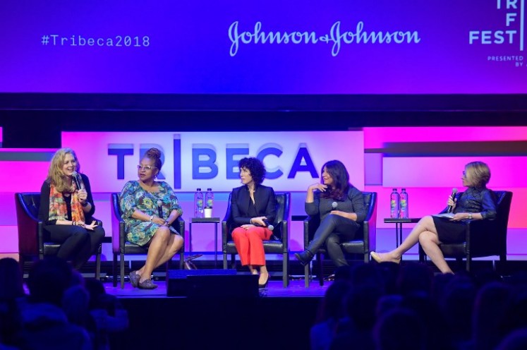 Kimberly Reed, Lisa Cortes, Jennifer Fox, Haifaa al-Mansour and Marie Brenner speak onstage at 