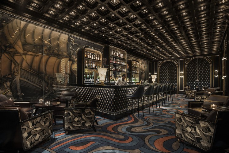 The Nautilus Bar at the Four Seasons Jakarta, designed by Alexandra Champalimaud.
