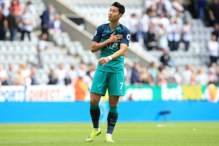 Tottenham Hotspur's South Korean striker Son Heung-Min reacts following the English Premier League football match between Newcastle United and Tottenham Hotspur at St James' Park in Newcastle-upon-Tyne, north east England on August 11, 2018. Tottenham won the match 2-1.
Lindsey PARNABY / AFP